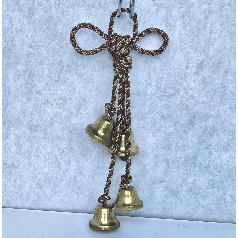 Vintage Brass‎ Bells Braided Red&Green  Hanging Christmas Holiday Bells Decor